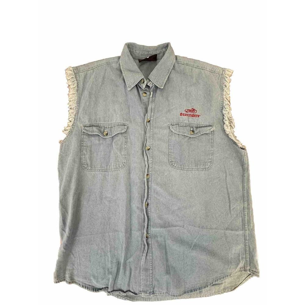 Vtg Southern Steel Easyriders Shirt Mens XL Blue Denim Sleeveless Biker